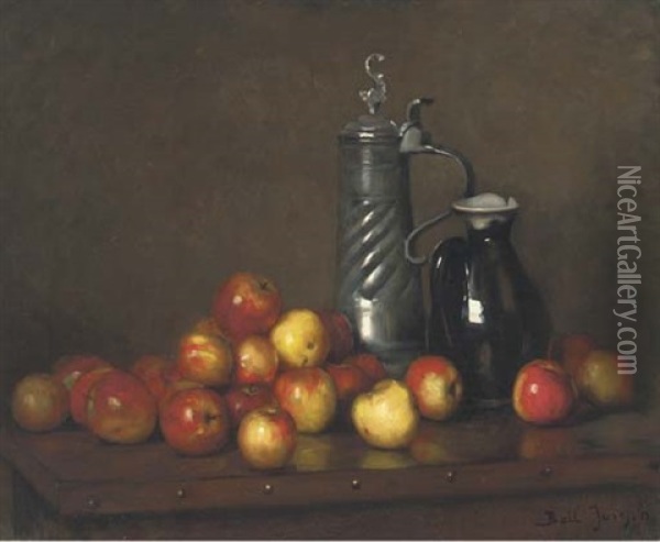 Apples With A Tankard And Jug Oil Painting - Joseph Bail