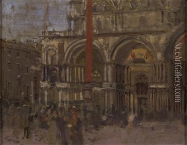Figures In The Piazza In Front Of St. Marks, Venice Oil Painting - Walter Sickert