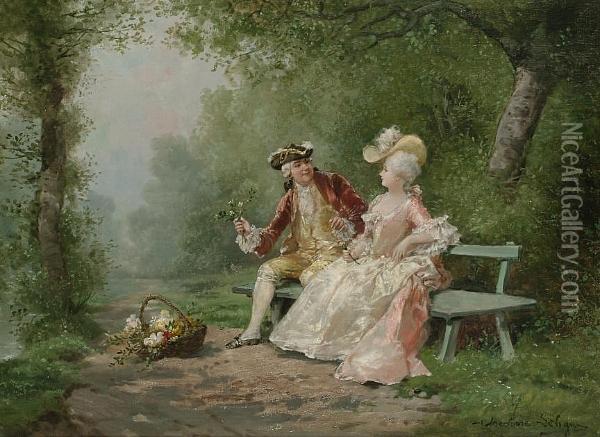 The Courtship Oil Painting - Theodore Levigne