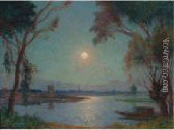 Bord De Loire Au Clair De Lune Oil Painting - Ferdinand Loyen Du Puigaudeau