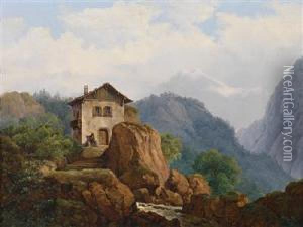 Mountainlandscape With House By A Mountain Torrent Oil Painting - Franz Thiel