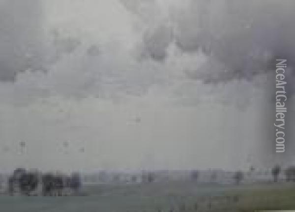 Clouds Over Farm Oil Painting - Harold Brocklebank Herbert