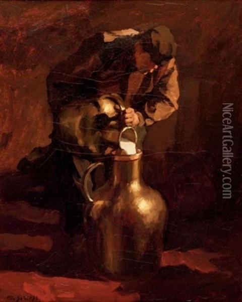 De Melkboer - The Milkman Oil Painting - Martinus Schildt