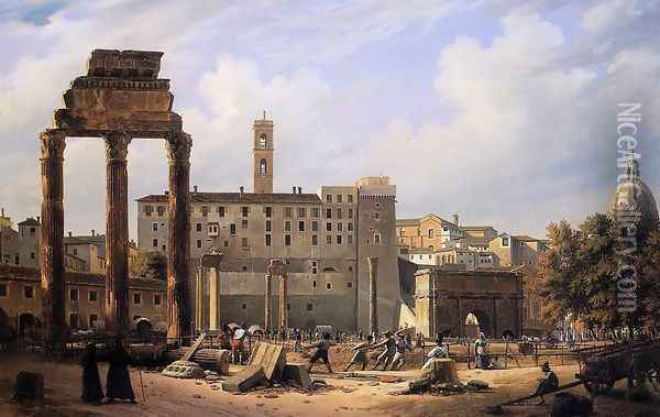The Prisoners' Excavation of the Roman Forum Oil Painting - Otto Wagner