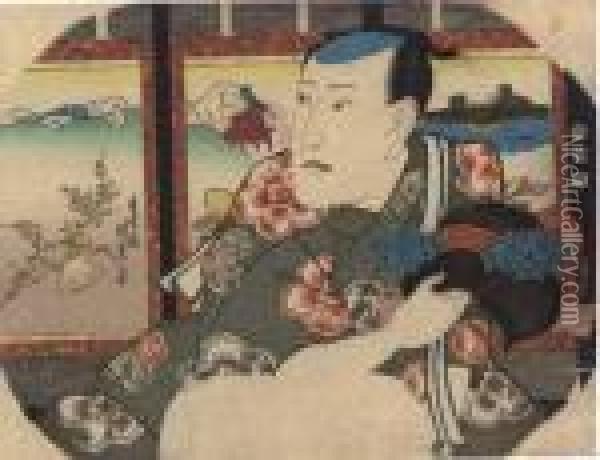 An Actor Holding A Wig Oil Painting - Kunisada