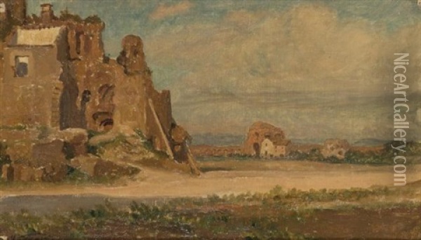 Italian Landscape Oil Painting - Elihu Vedder