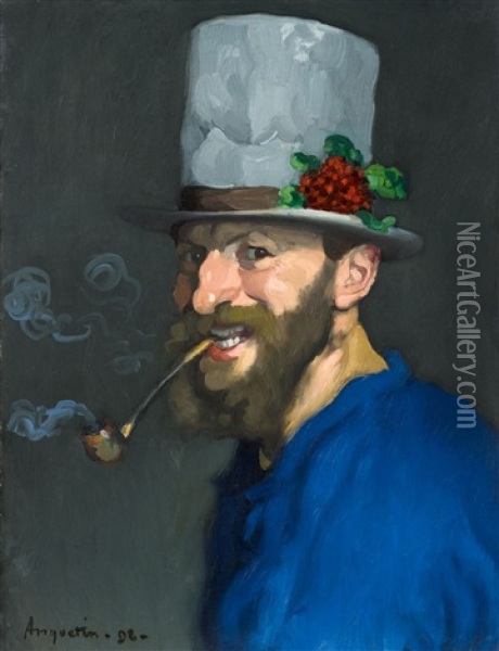 Autoportrait A La Pipe Oil Painting - Louis Anquetin