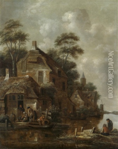 Hollandische Kanallandschaft Oil Painting - Nicolaes Molenaer