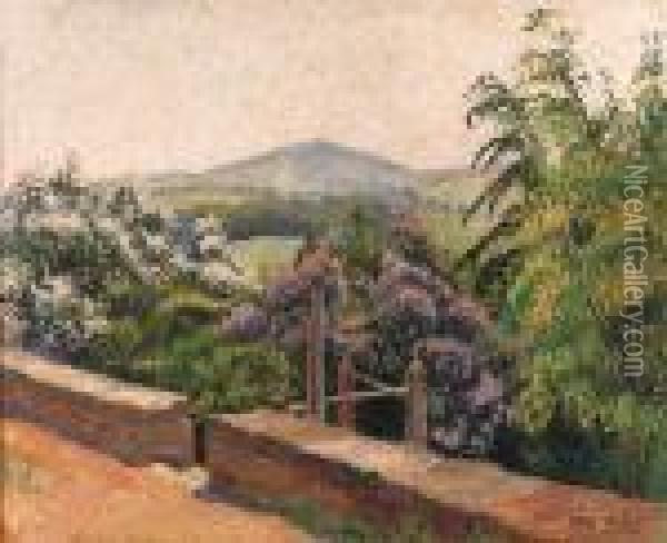 The Postesses (lilac And Laburnum), East Knoyle Oil Painting - Lucien Pissarro