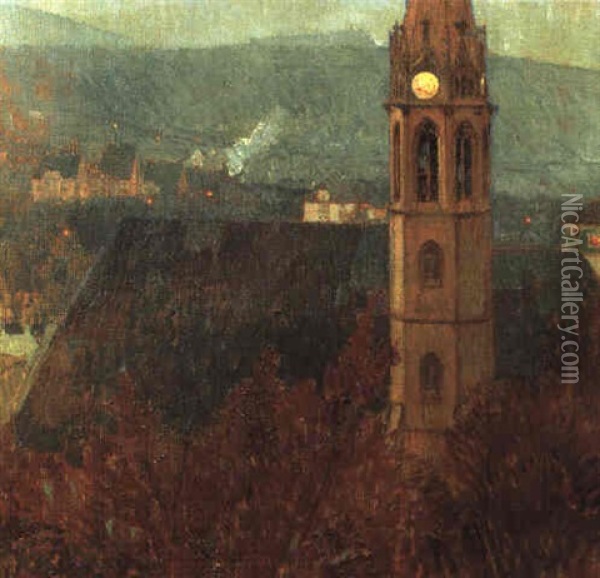 Die Heiligenstatter Pfarrkirche In Der Abenddammerung Oil Painting - Carl Moll