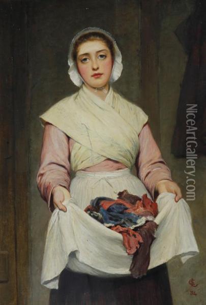 'too Bad' - A Seamstress Oil Painting - Charles Sillem Lidderdale