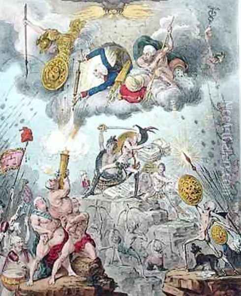 Confederated Coalition or The Giants Storming Heaven Oil Painting - James Gillray