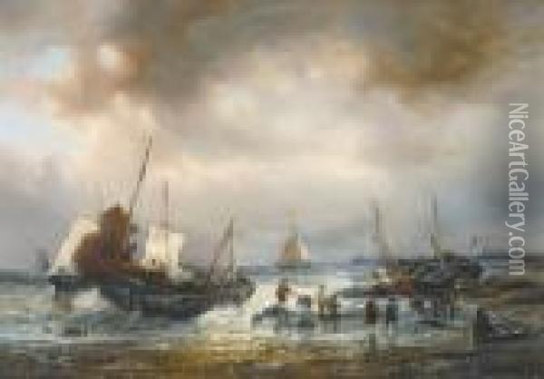 Boats Near The Beach Oil Painting - Francois Etienne Musin