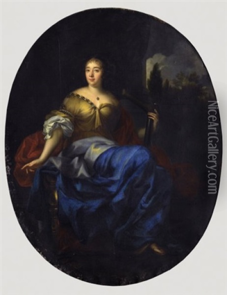 Portrait De Lady Margueritte Gordon (?) Tenant Une Ancre Ou Allegorie De L'esperance Oil Painting - Jean Nocret