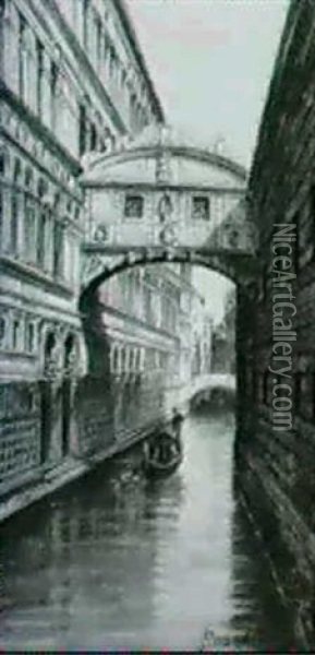 The Bridge Of Sighs, Venice; And The Temple Of Nerva,       Venice. A Pair (2) Oil Painting - Antonietta Brandeis
