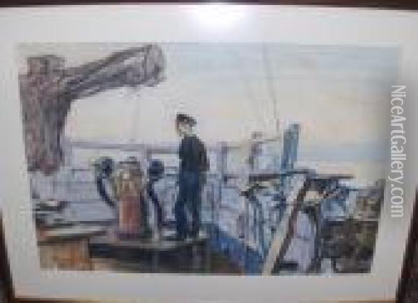 Sailor On Deck Oil Painting - Muirhead Bone