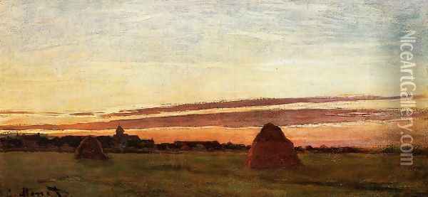 Grainstacks At Chailly At Sunrise Oil Painting - Claude Oscar Monet