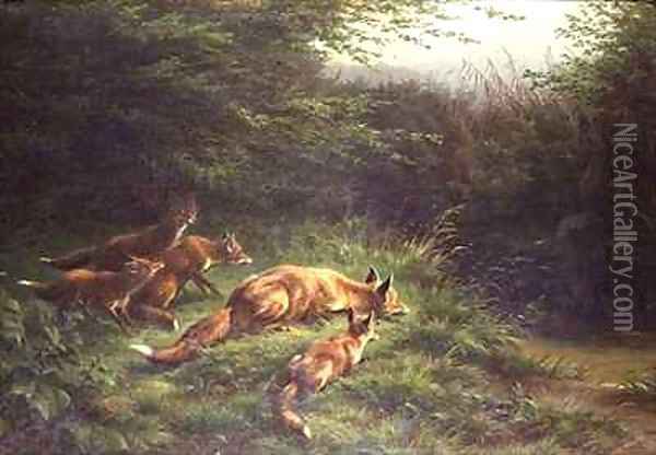Foxes waiting for the prey Oil Painting - Carl Friedrich Deiker