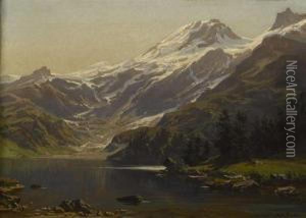 Alpenseelandschaft. 1886. Oil Painting - Niklaus Pfyffer Von Altishofen-Knorr