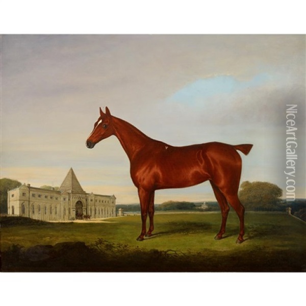 Horse In Landscape, Castle Howard Beyond Oil Painting - Henry Bernard Chalon