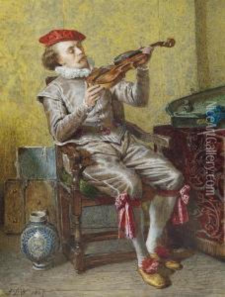 Portrait Of The Artist As A Violinist Oil Painting - John Dawson Watson
