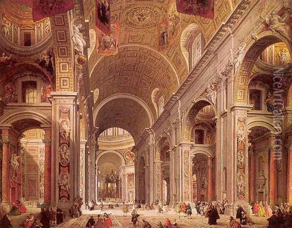 Interior of Saint Peter's, Rome 1746-54 Oil Painting - Giovanni Paolo Pannini