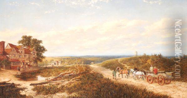 Horse And Cart Passing A Village Oil Painting - Edmund John Niemann, Snr.