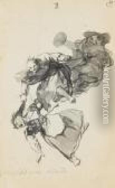 Bajan Rinendo (they Go Down 
Quarrelling) Or Vision De Bajar Rinendo(vision: Going Down Quarrelling) Oil Painting - Francisco De Goya y Lucientes