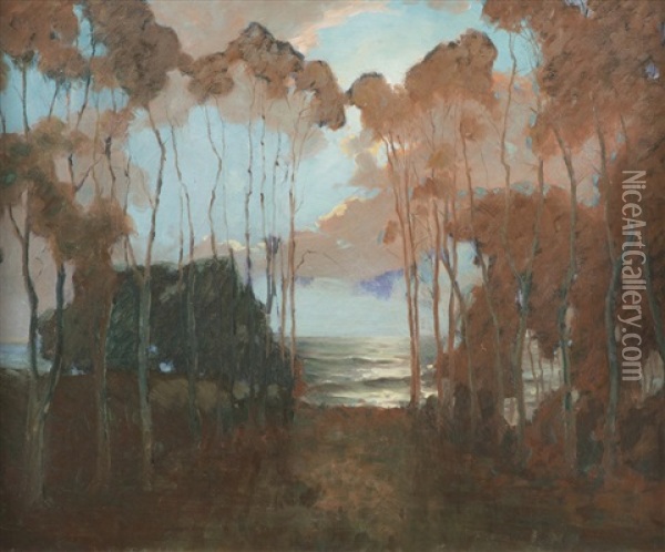 Coastal With Eucalyptus Trees Oil Painting - Jean Mannheim