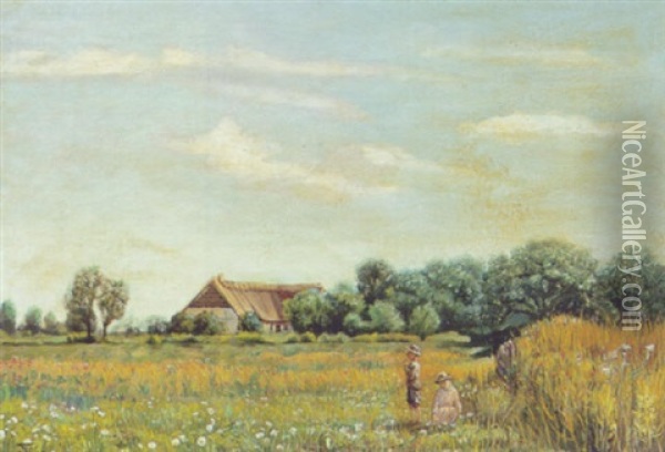 Fynsk Landskab Ved Hunderup Skov Ved Maleren H. A. Brendekildes Villa Oil Painting - Thorvald Simeon Niss