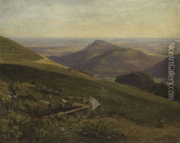 Gebirgslandschaft - Brunnen Auf Der Asen (bei Rosenheim) Oil Painting - Benno Raffael Adam
