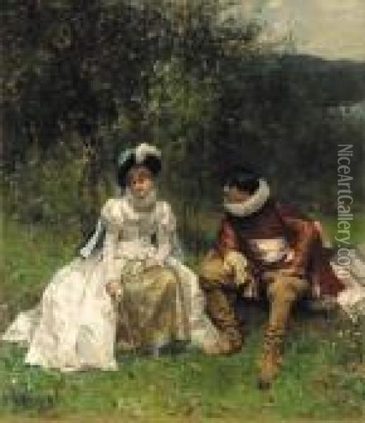 The Courtship Oil Painting - Adrien Moreau