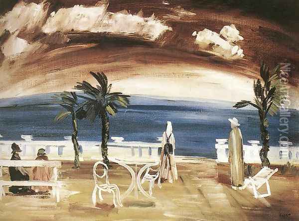 On the Beach under Purple Sky 1934 Oil Painting - Istvan Farkas