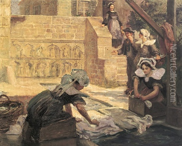 Die Wascherinnen Von Faouet (bretagne) Oil Painting - Arthur Midy