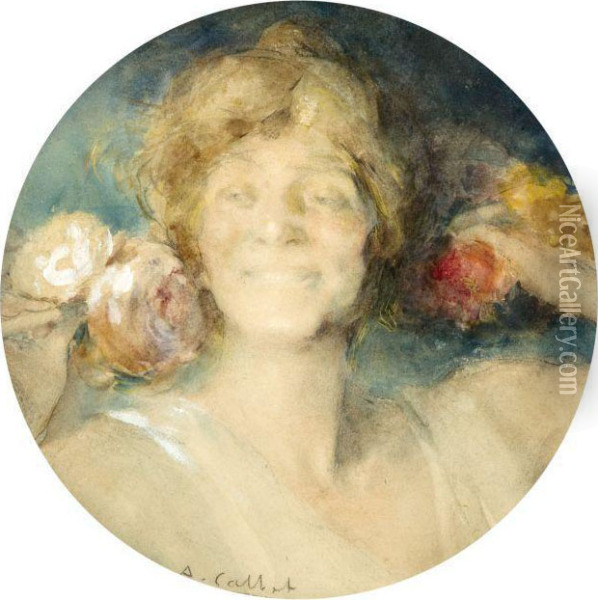 Femme Aux Roses Oil Painting - Antoine Calbet