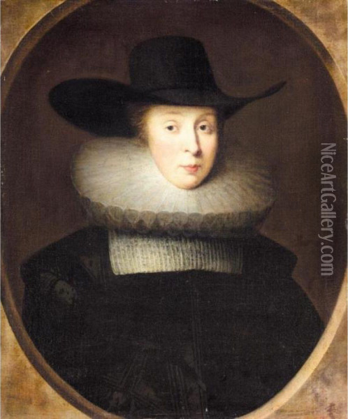Portrait Of Frances, Lady Robinson Oil Painting - Cornelius Jonson