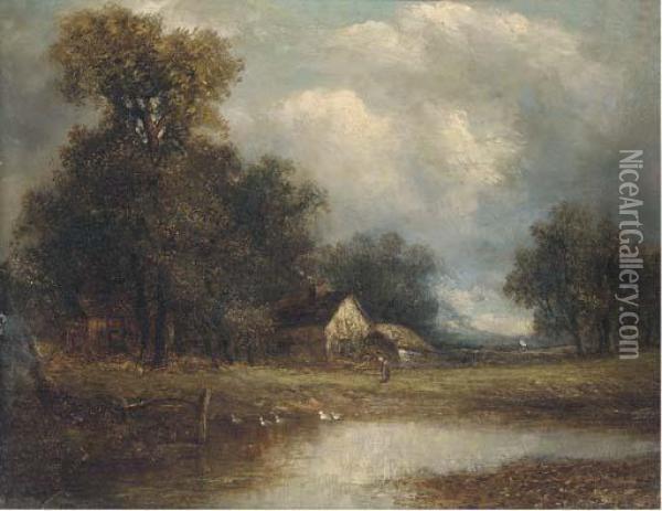 Figure And Cottage By A Pond Oil Painting - Joseph Thors