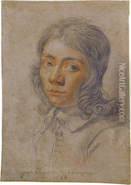 Self-portrait At The Age Of Seventeen, Head And Shoulders Turned Tothe Left Oil Painting - Jean-Baptiste De Champaigne