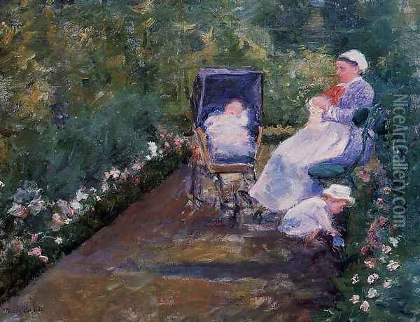 Children In A Garden Oil Painting - Mary Cassatt