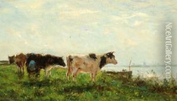 Cows By The Waters' Edge Oil Painting - Willem Maris