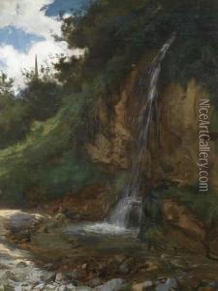 Waterfall. Oil Painting - Rudolf Koller