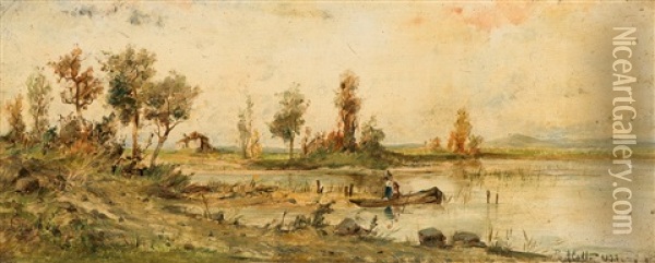 River Landscape Oil Painting - Robert Alott