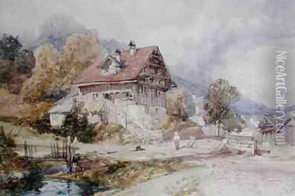 Chalet Brunnen Lake Lucerne Oil Painting - James Duffield Harding