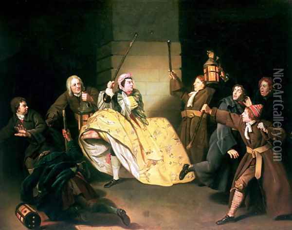 David Garrick as Sir John Brute in Vanbrugh's The Provok'd Wife Oil Painting - Johann Zoffany