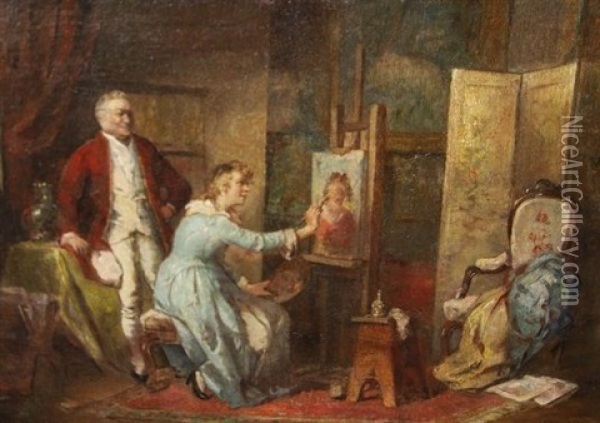De Kunstenaar Geeft Les Oil Painting - Henricus Engelbertus Reijntjens