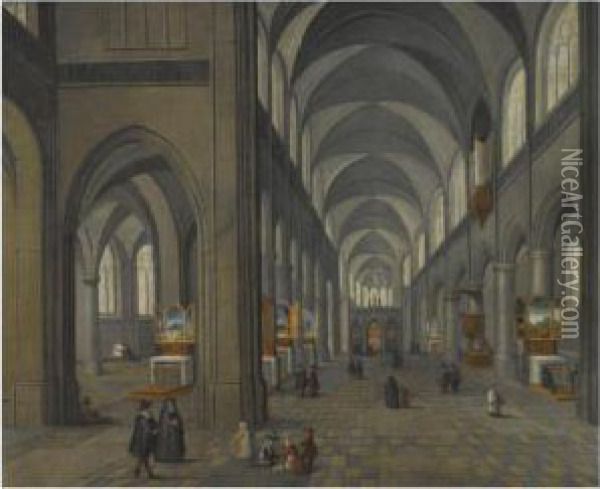 The Interior Of A Gothic Church, A Free Depiction Of The Interior Of Antwerp Cathedral Oil Painting - Pieter Ii Neefs