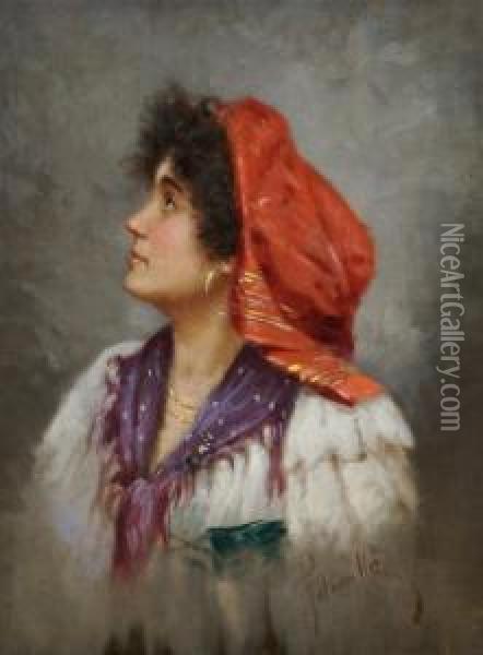 Woman In Bandana Oil Painting - Vincenzo Pasquale Petrocelli