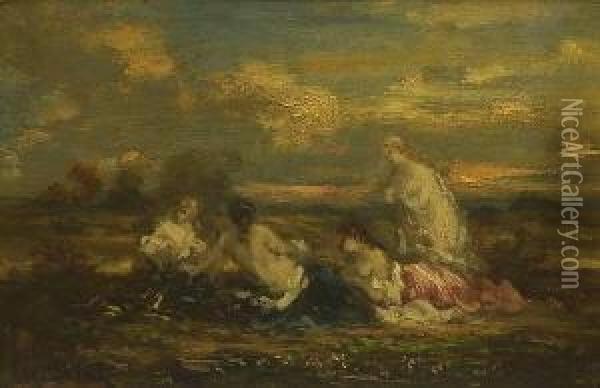 Lagernde Frauen In Der
 Abenddammerung. Oil Painting - Narcisse-Virgile D Az De La Pena