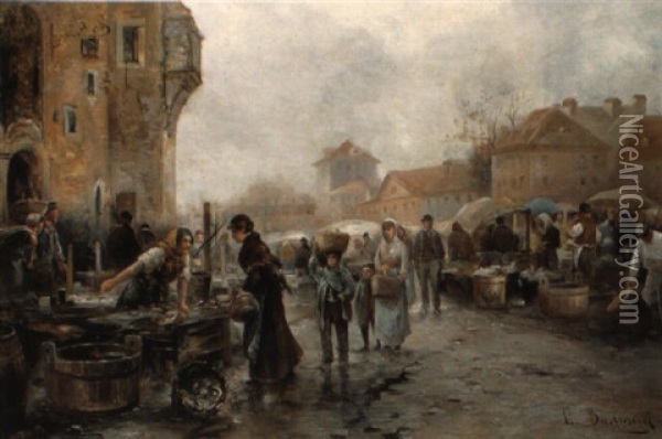 Der Fischmarkt Oil Painting - Emil Barbarini