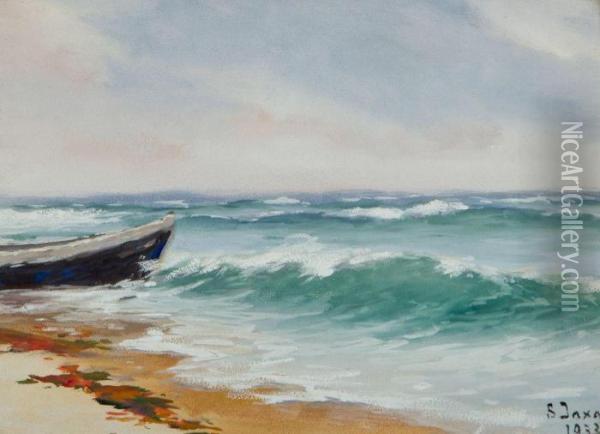 Lodz Rybacka Na Brzegu Morza Oil Painting - Soter Jaxa Malachowski